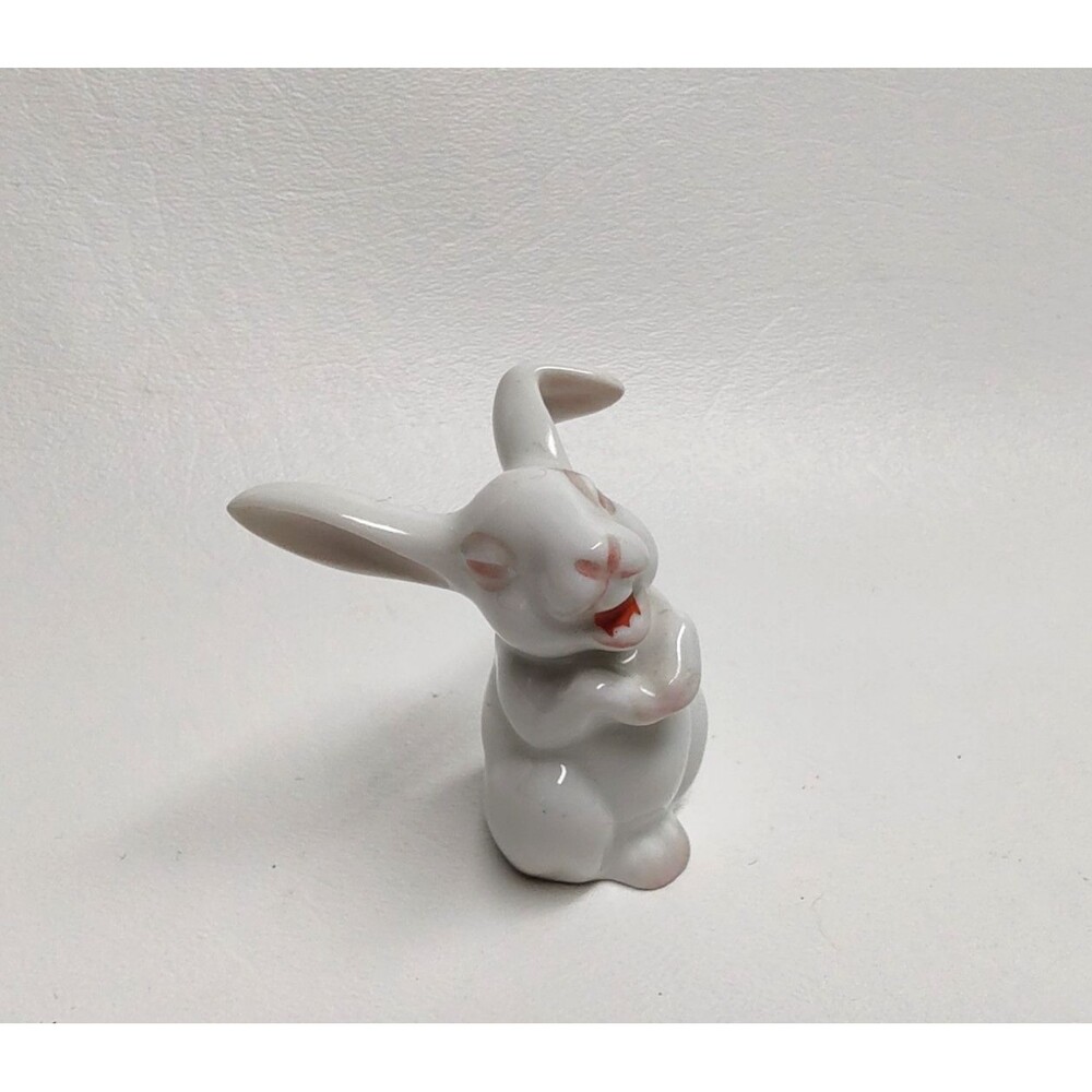 Vintage Rosenthal Laughing Rabbit Miniature White Figurine Glossy Germany 2" T